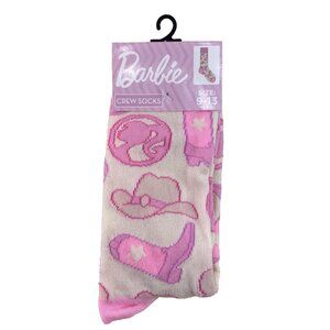 NEW Mattel Women Cowgirl Western Barbie Pink Crew Socks Size 9- 13 Novelty NWT